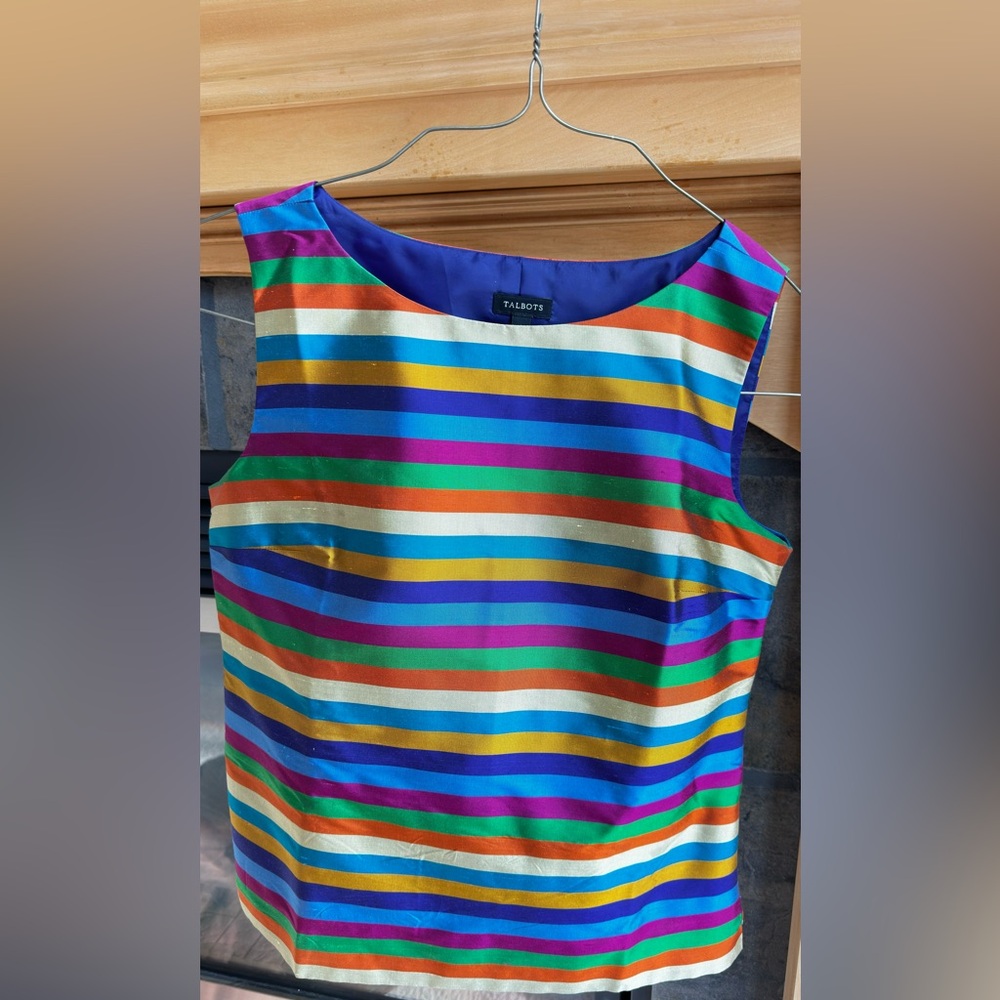 Talbots Colorful Silk Striped Sleeveless Blouse Size 8